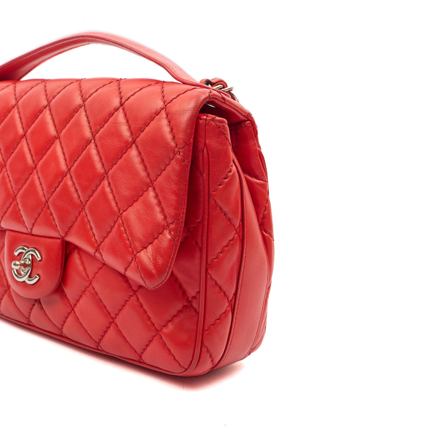 Chanel Shoulder Bag Carry Around Flap Bag in Red, Calfskin Leather — Alternate View 7