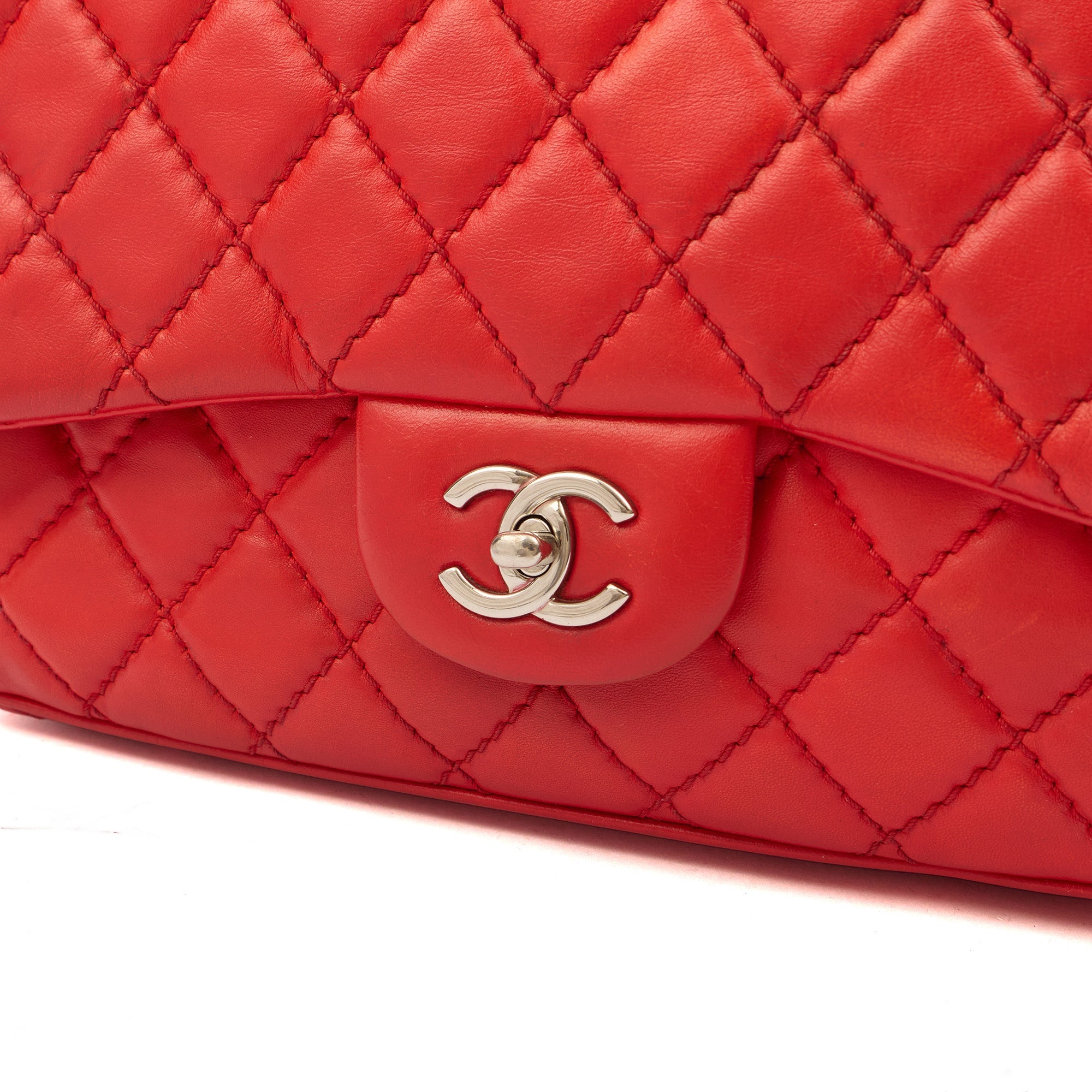 Chanel Shoulder Bag Carry Around Flap Bag in Red, Calfskin Leather — Lifestyle View