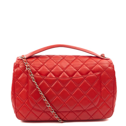 Chanel Shoulder Bag Carry Around Flap Bag in Red, Calfskin Leather — Back View
