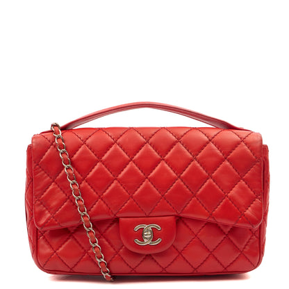 Chanel Shoulder Bag Carry Around Flap Bag in Red, Calfskin Leather — Front View