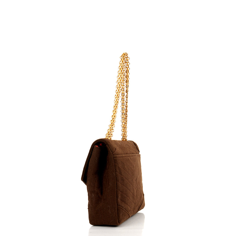 Chanel Shoulder Bag Vintage Flap Bag  in Brown Fabric — Side View