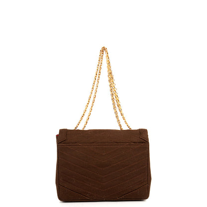 Chanel Shoulder Bag Vintage Flap Bag  in Brown Fabric — Alternate View 74