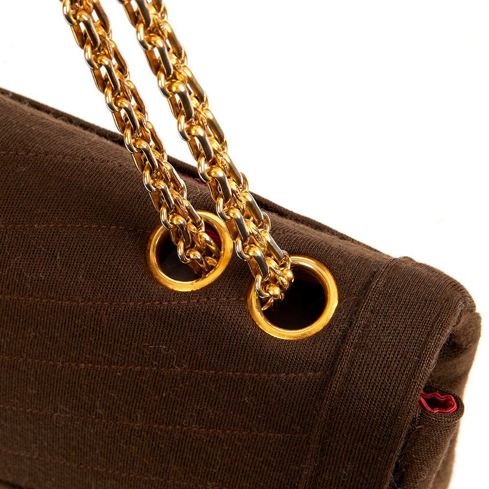 Chanel Shoulder Bag Vintage Flap Bag  in Brown Fabric — Alternate View 86