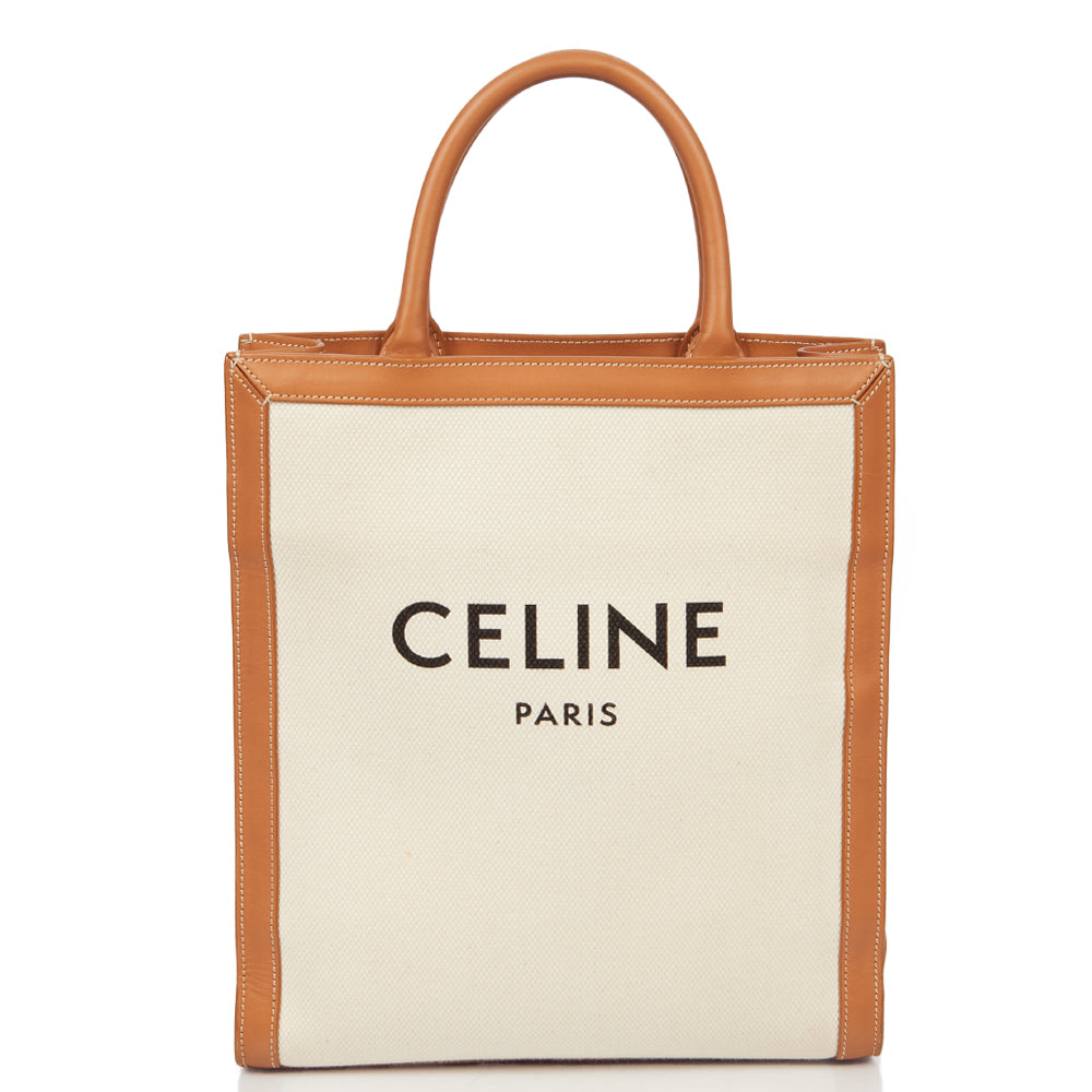 Celine Tote Vertical Cabas Tote in Neutral, Fabric — Side View