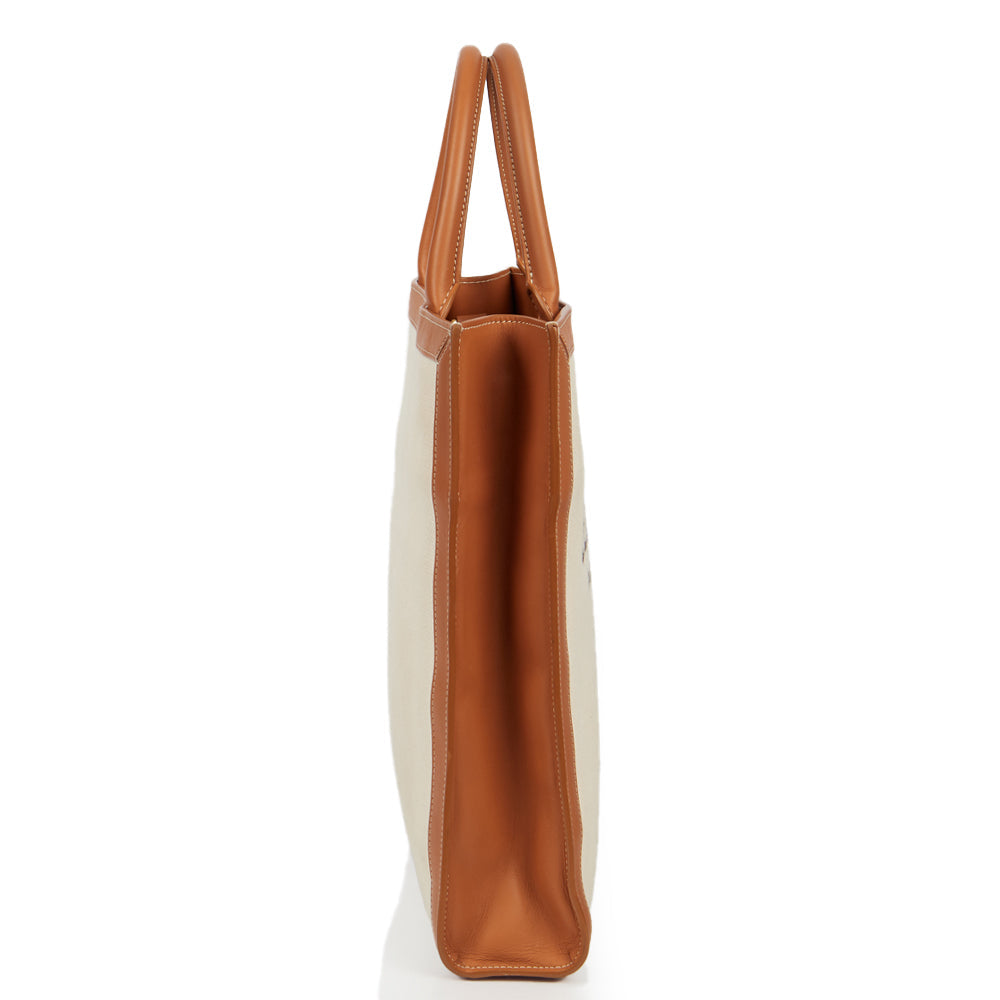 Celine Tote Vertical Cabas Tote in Neutral, Fabric — Back View