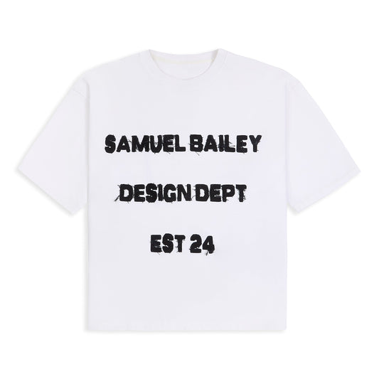 Samuel Bailey White Design Dept Tee — S — Front View