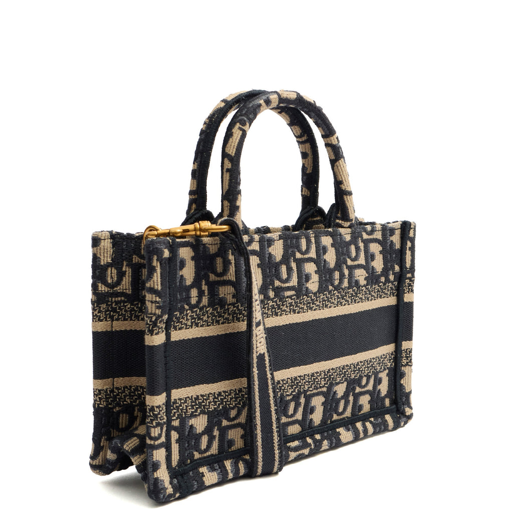 Christian Dior Mini Bag Book Tote- Mini  in Blue, Dior Oblique Embroidery — Side View