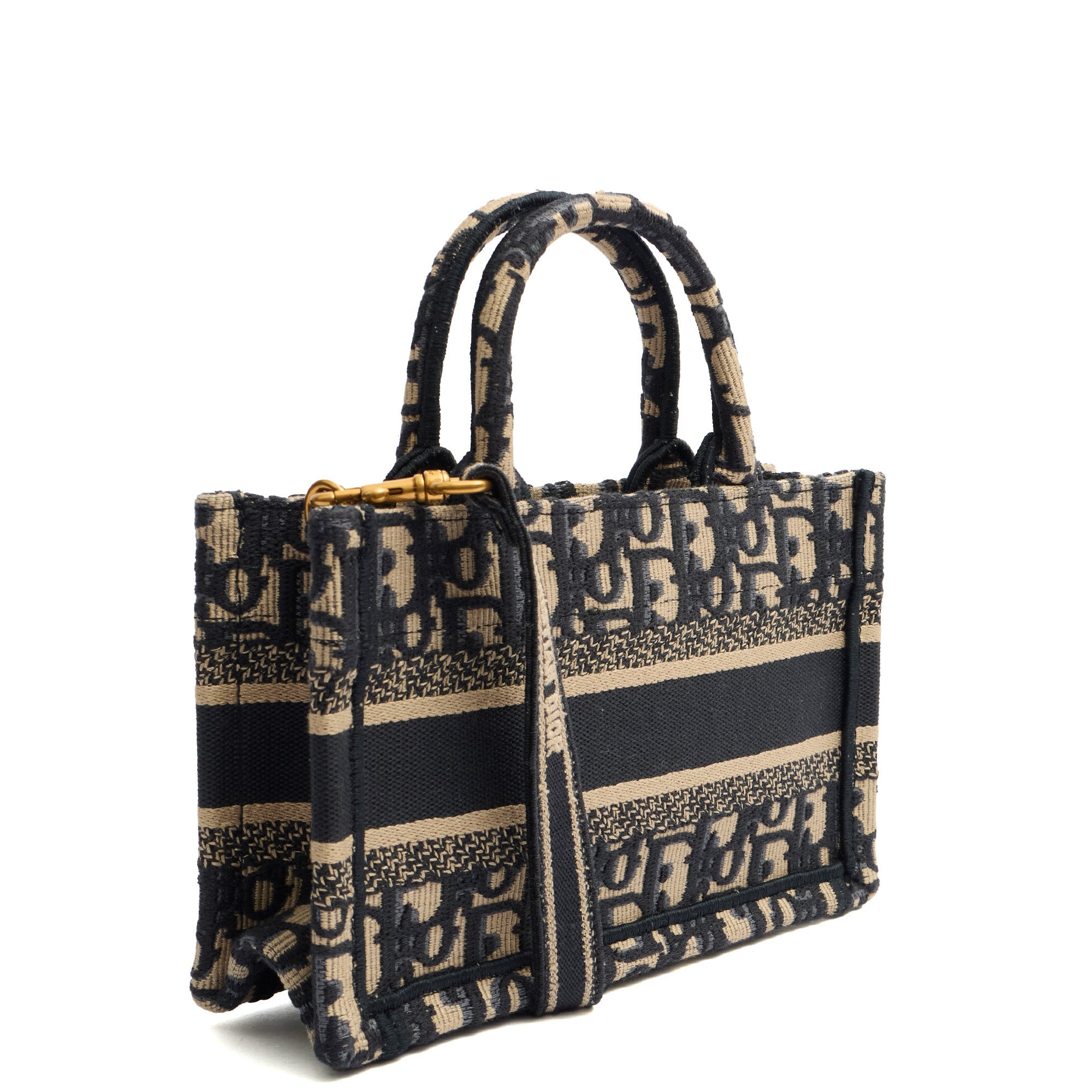 Christian Dior Mini Bag Book Tote- Mini  in Blue, Dior Oblique Embroidery — Side View