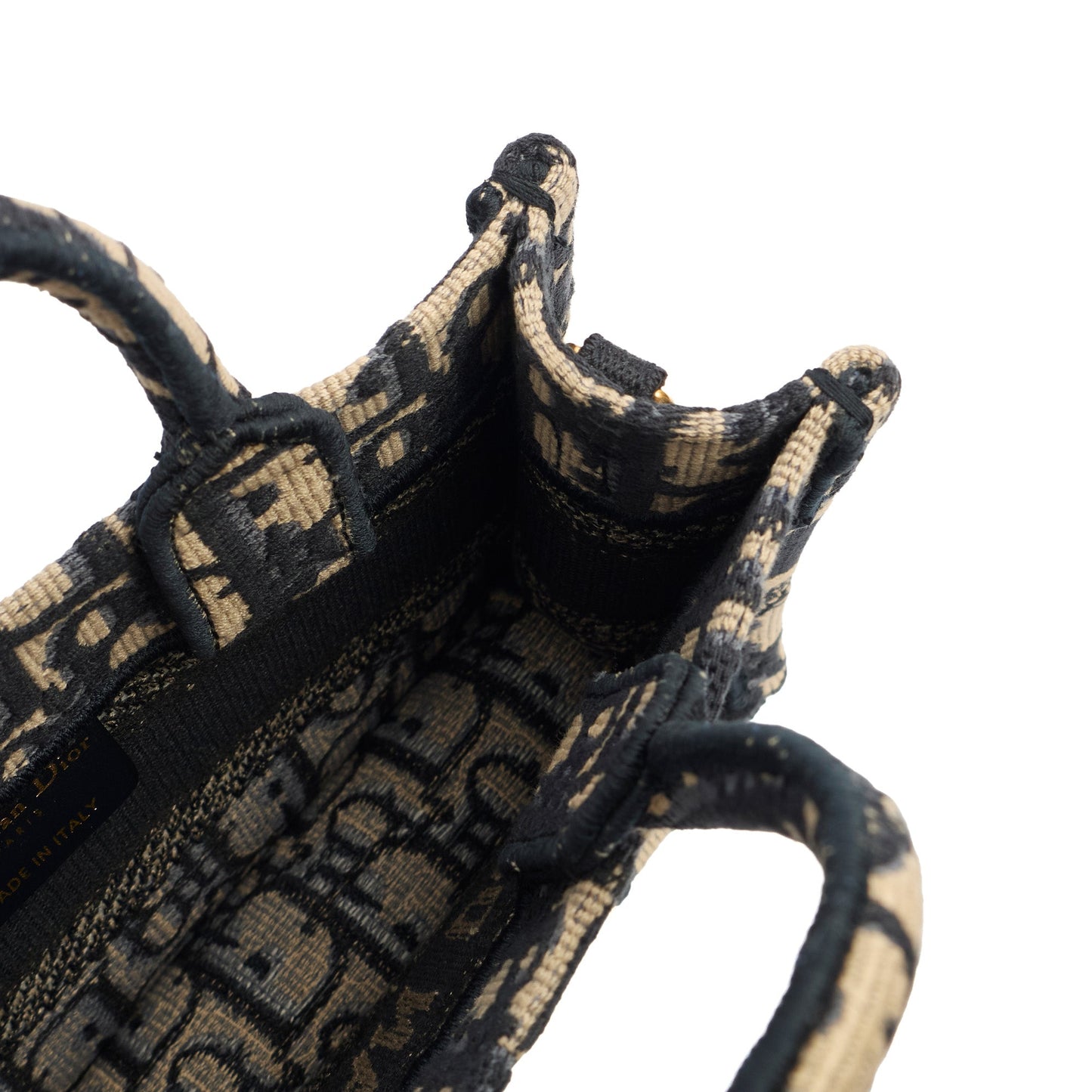Christian Dior Mini Bag Book Tote- Mini  in Blue, Dior Oblique Embroidery — Detail View