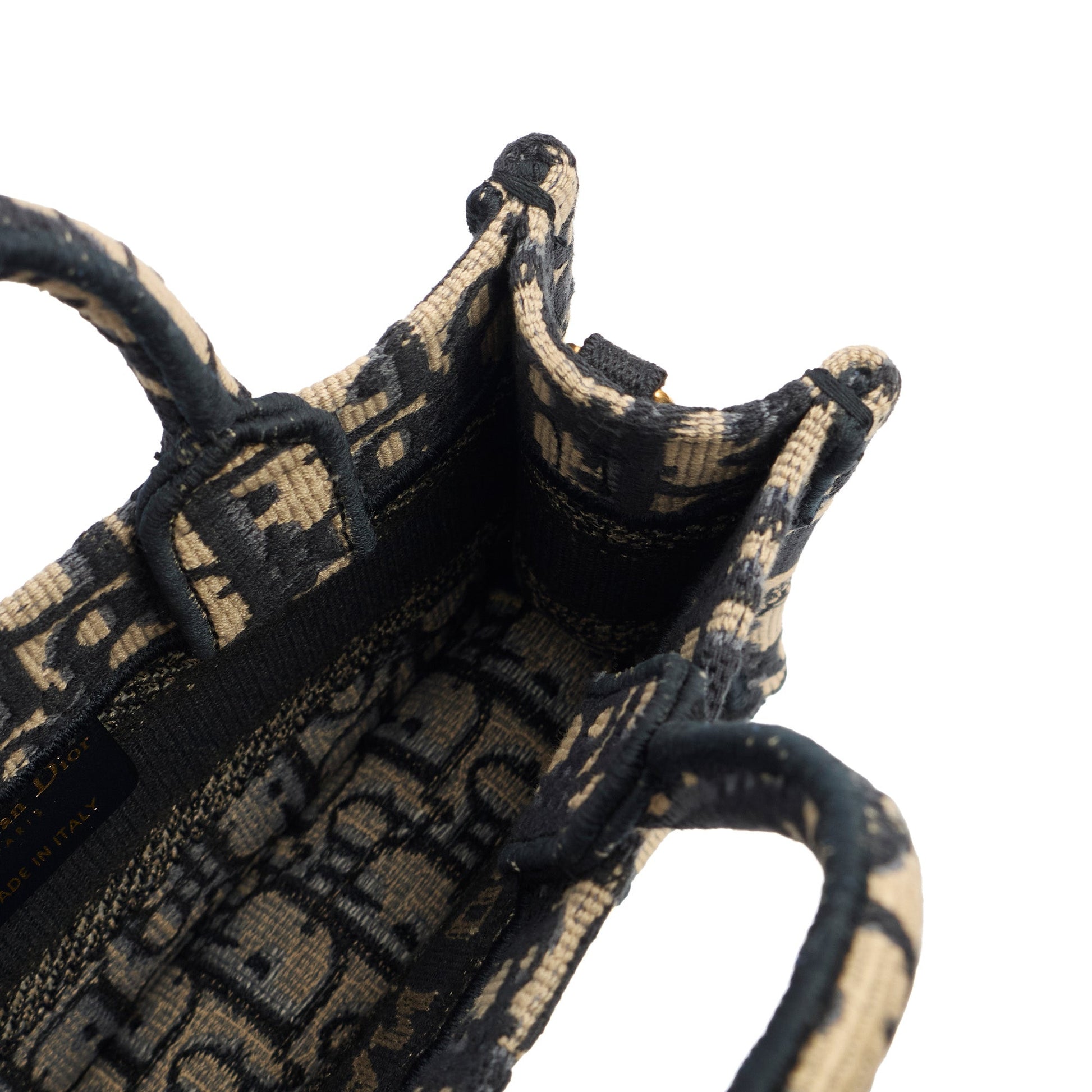 Christian Dior Mini Bag Book Tote- Mini  in Blue, Dior Oblique Embroidery — Detail View