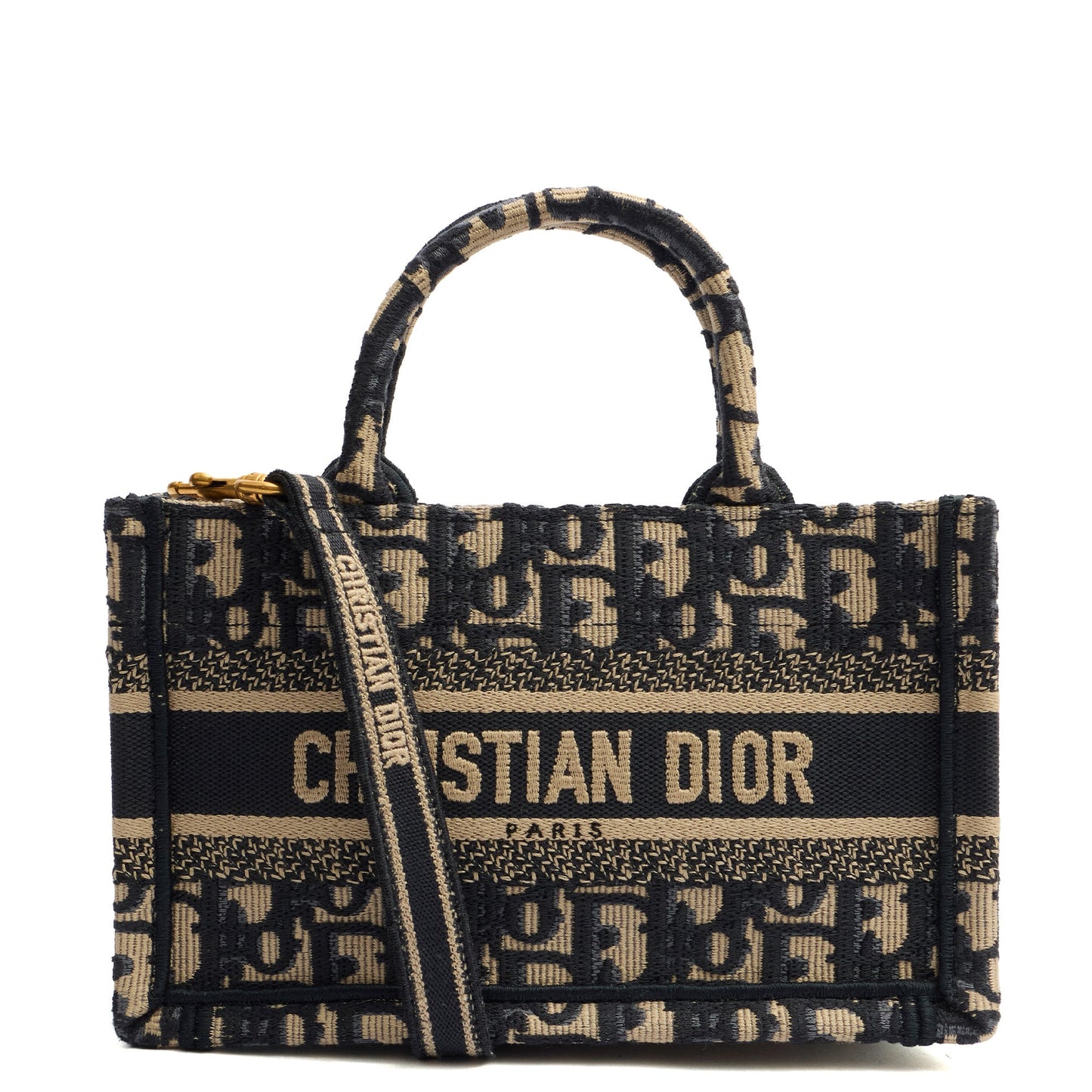 Christian Dior Mini Bag Book Tote- Mini  in Blue, Dior Oblique Embroidery — Front View