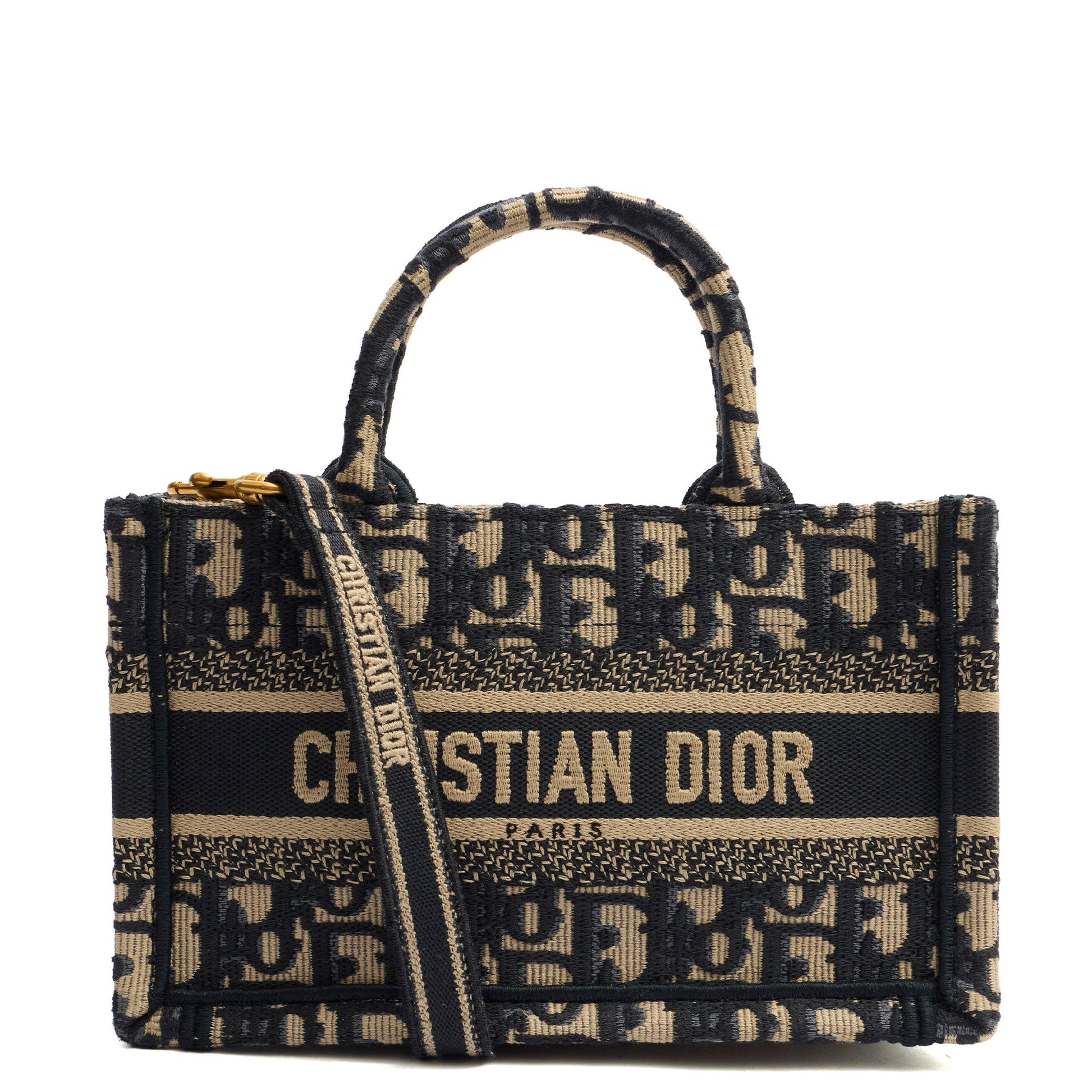 Christian Dior Mini Bag Book Tote- Mini  in Blue, Dior Oblique Embroidery — Front View