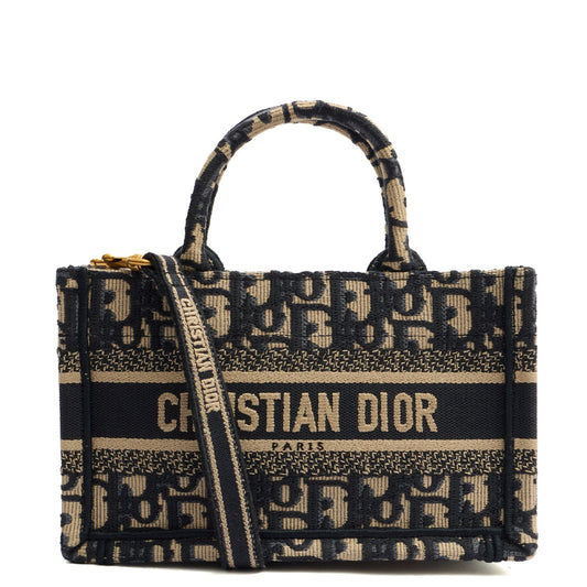 Christian Dior Mini Bag Book Tote- Mini  in Blue, Dior Oblique Embroidery — Front View