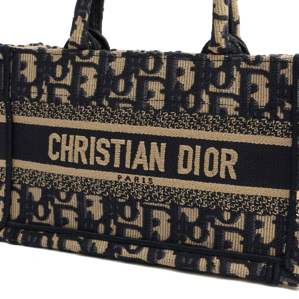 Christian Dior Mini Bag Book Tote- Mini  in Blue, Dior Oblique Embroidery — Lifestyle View