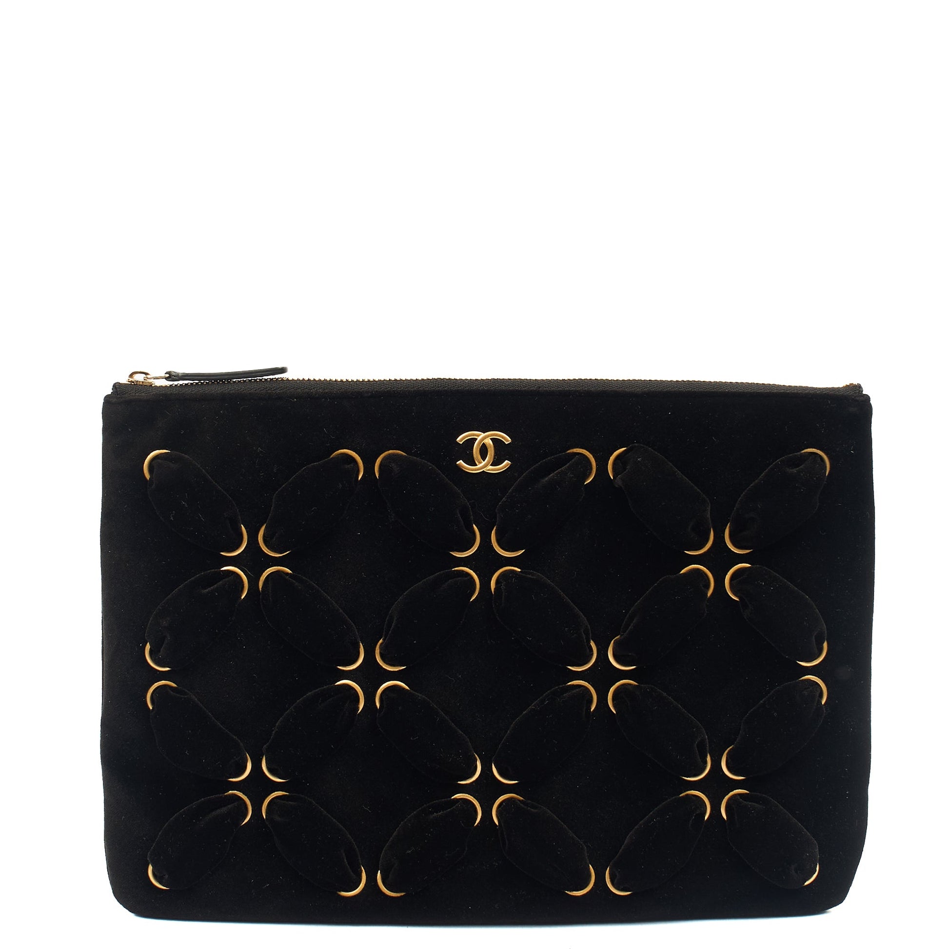 Chanel Mini Bag Clutch in Black, Velvet — Front View