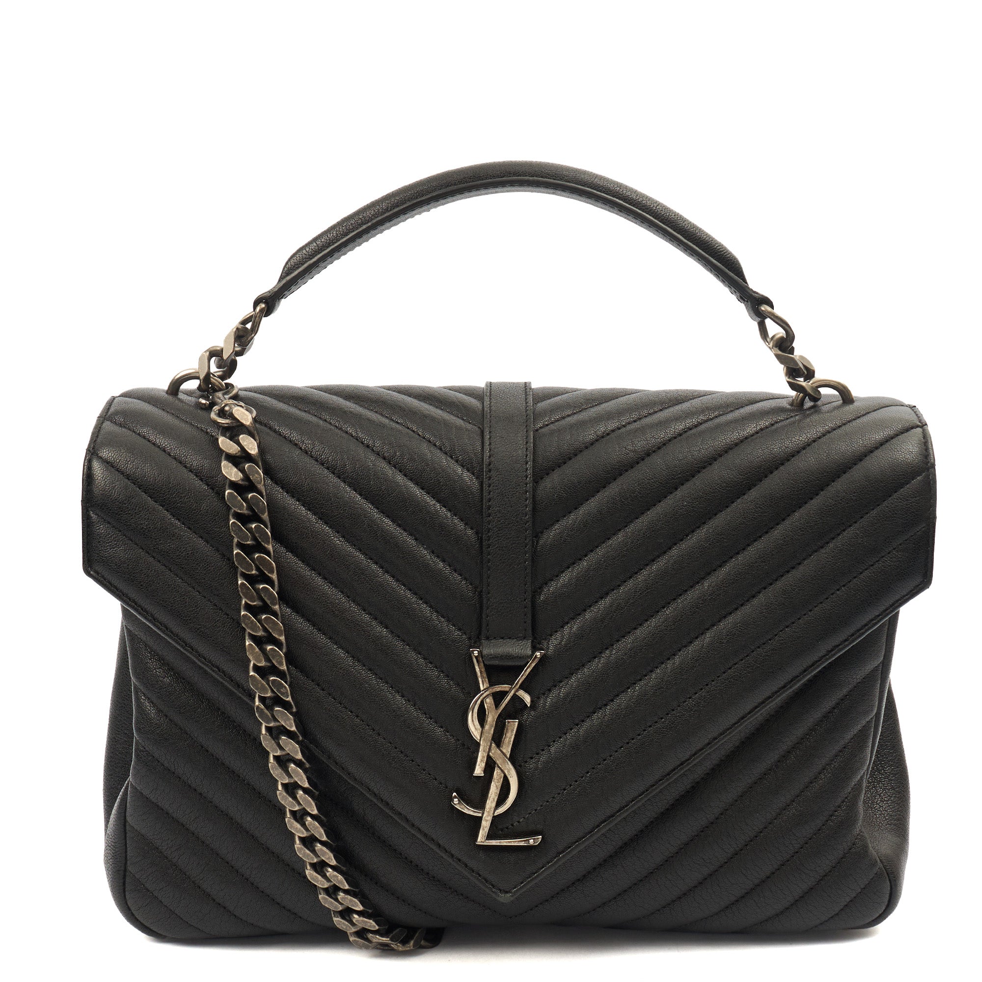 Saint Laurent Shoulder Bag College - Medium in Black, Leather — Front View