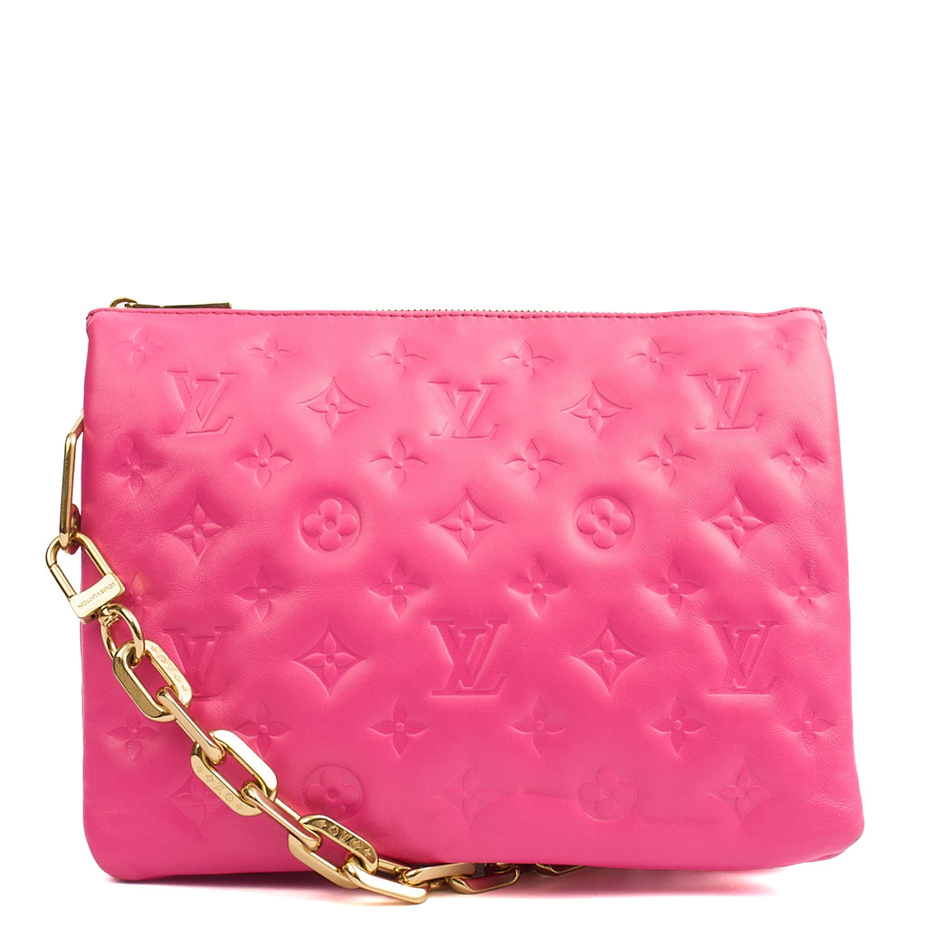 Louis Vuitton Shoulder Bag Coussin MM in Pink, Calfskin Leather — Front View