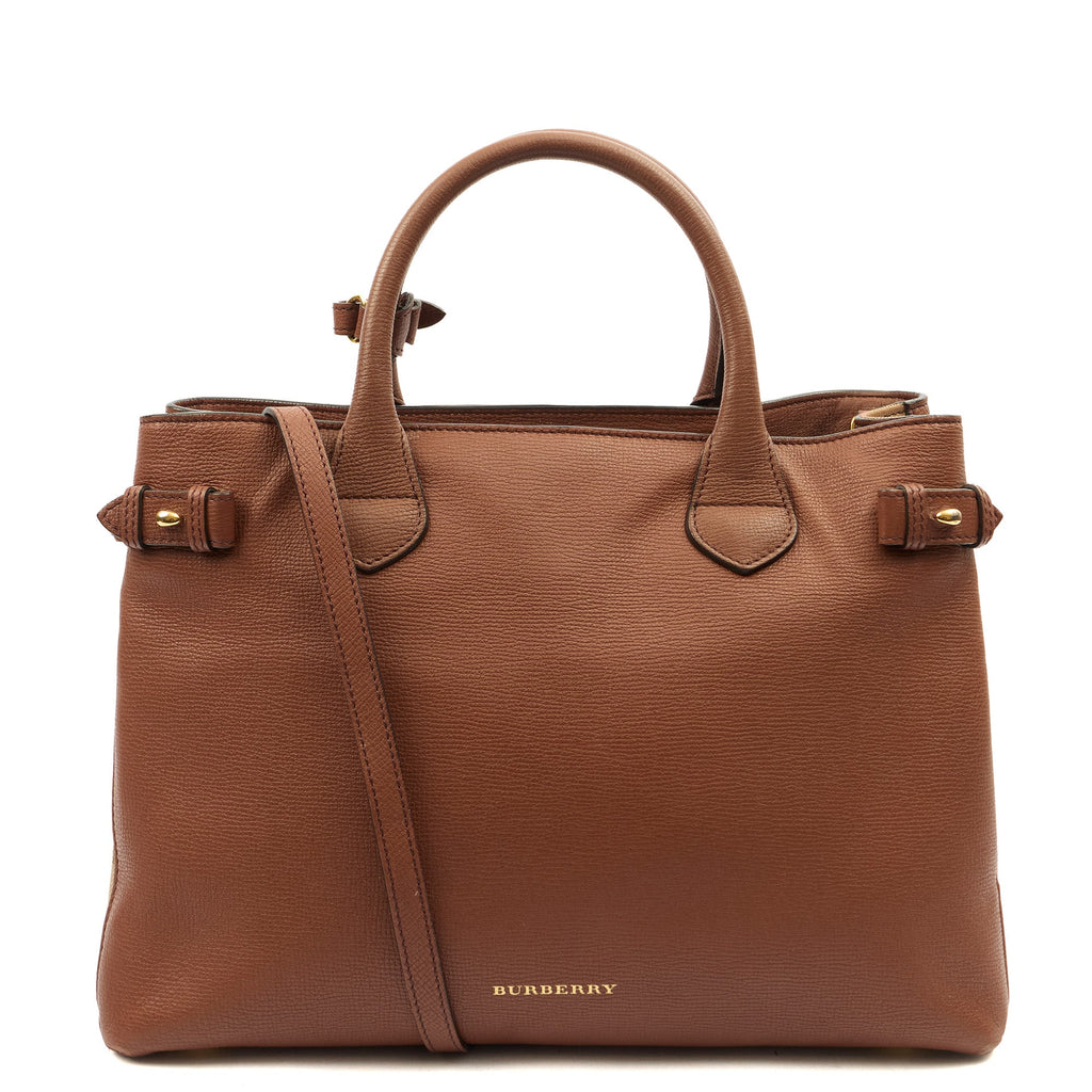 Burberry Tote Banner - Medium in Brown, Leather — Front View