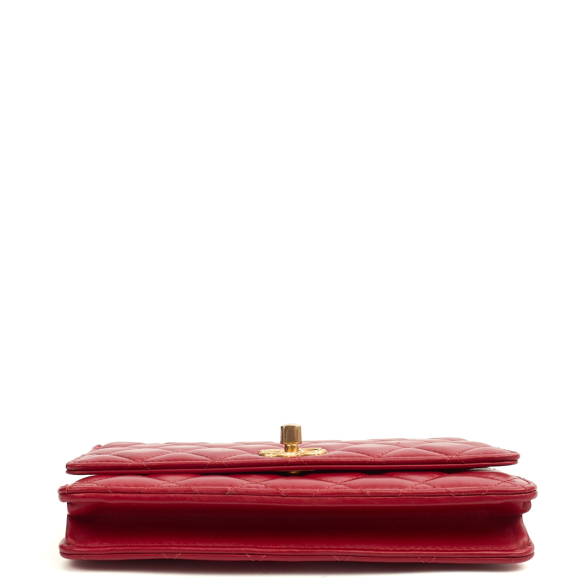 Chanel Cross Body Pearl Crush Wallet on Chain in Red, Lambskin Leather — Top View