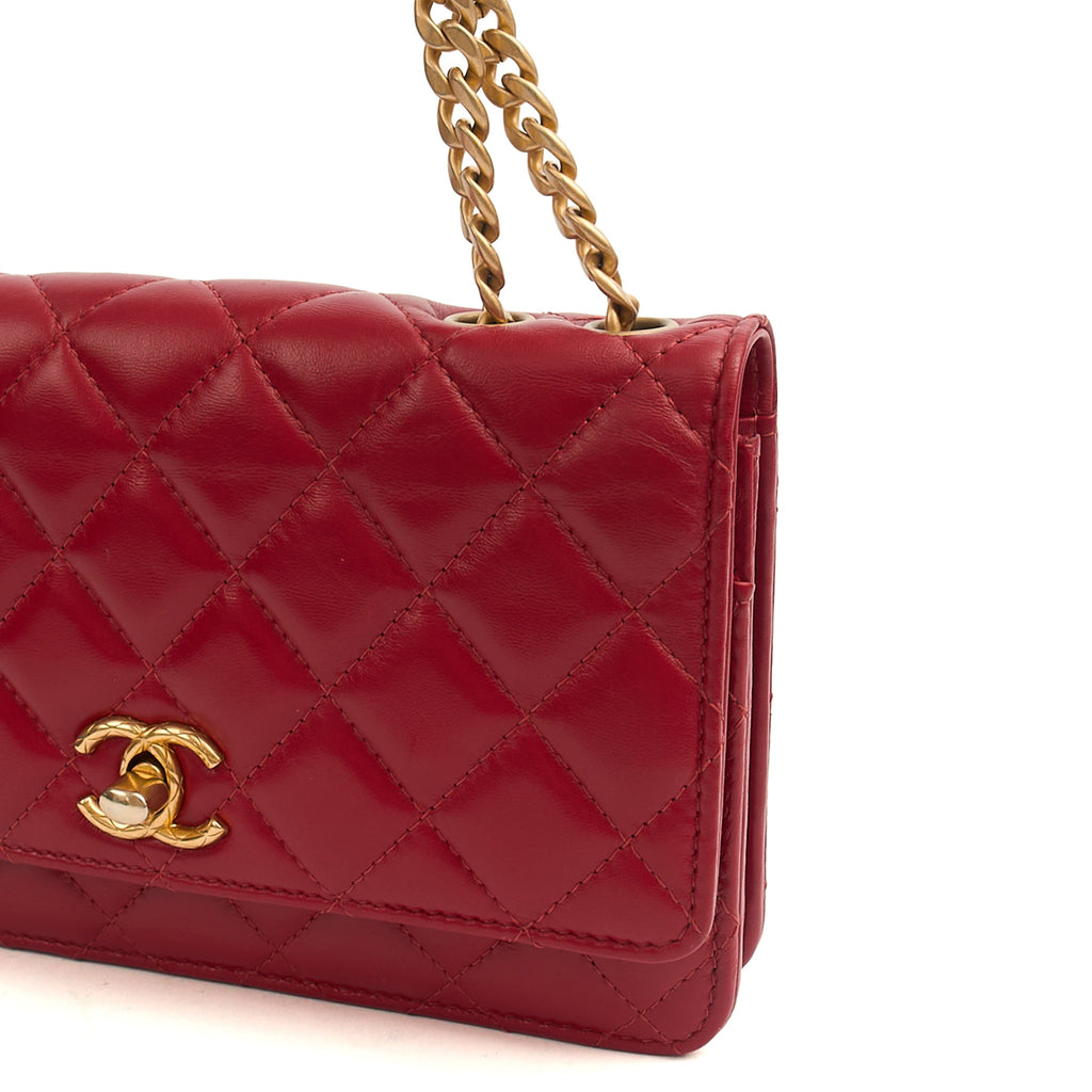 Chanel Cross Body Pearl Crush Wallet on Chain in Red, Lambskin Leather — Alternate View 9