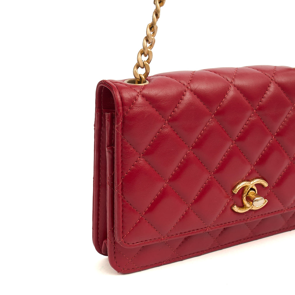 Chanel Cross Body Pearl Crush Wallet on Chain in Red, Lambskin Leather — Alternate View 7