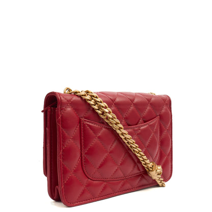 Chanel Cross Body Pearl Crush Wallet on Chain in Red, Lambskin Leather — Side View