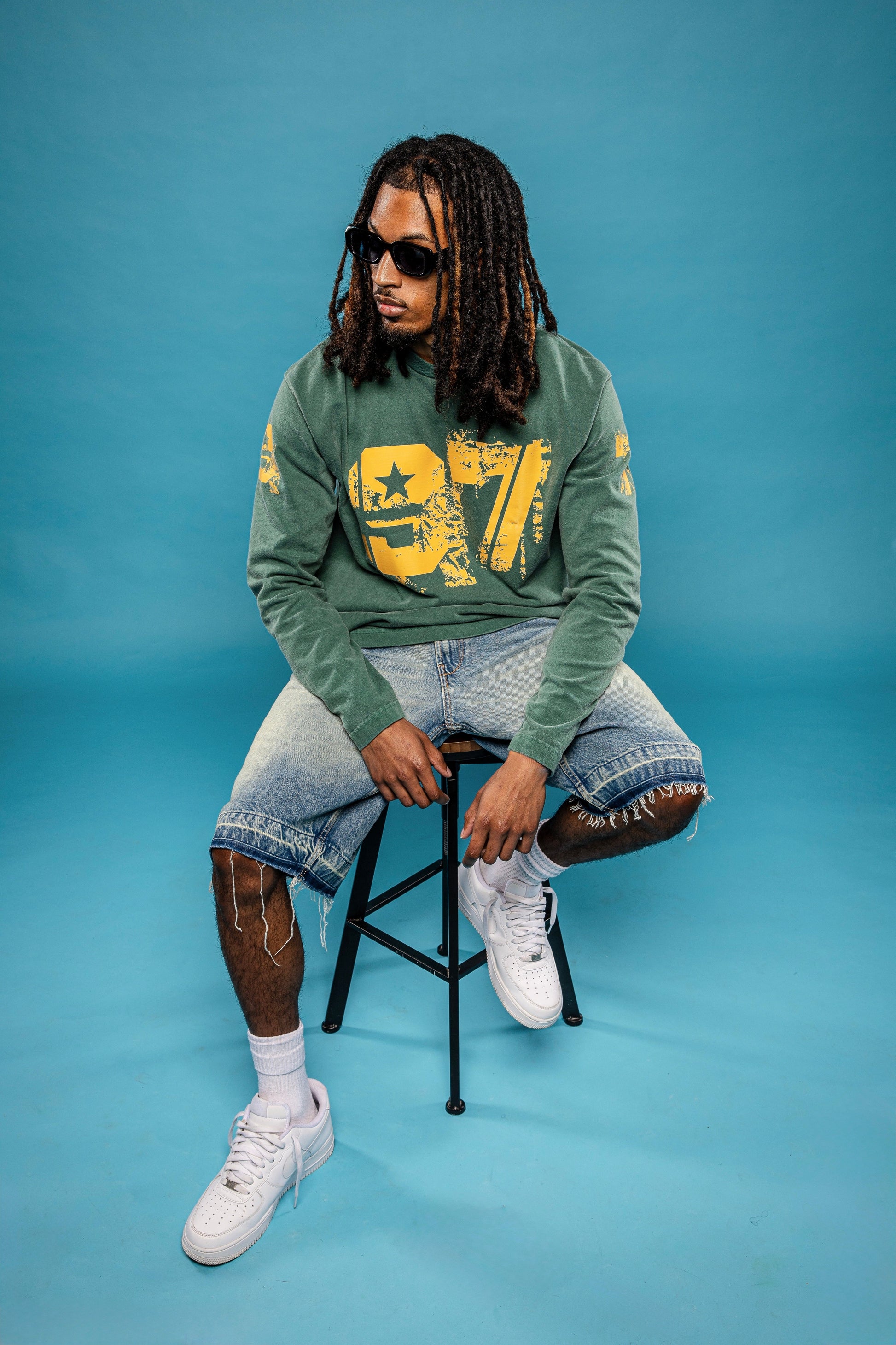 PLAYERS ONLY WASHED FORREST GREEN DISTRESSED 97 JERSEY LONG SLEEVE — Small — Top View