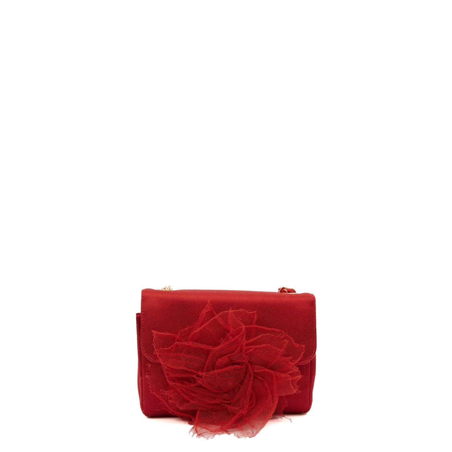Chanel Mini Bag Camellia Clutch in Red, Fabric — Front View