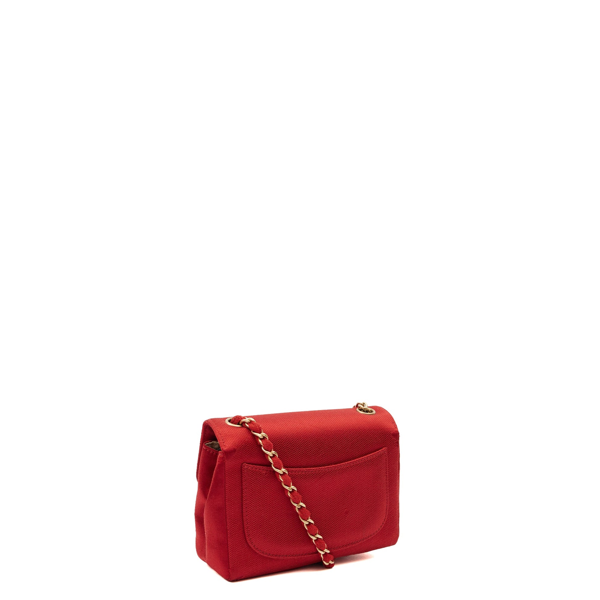 Chanel Mini Bag Camellia Clutch in Red, Fabric — Side View