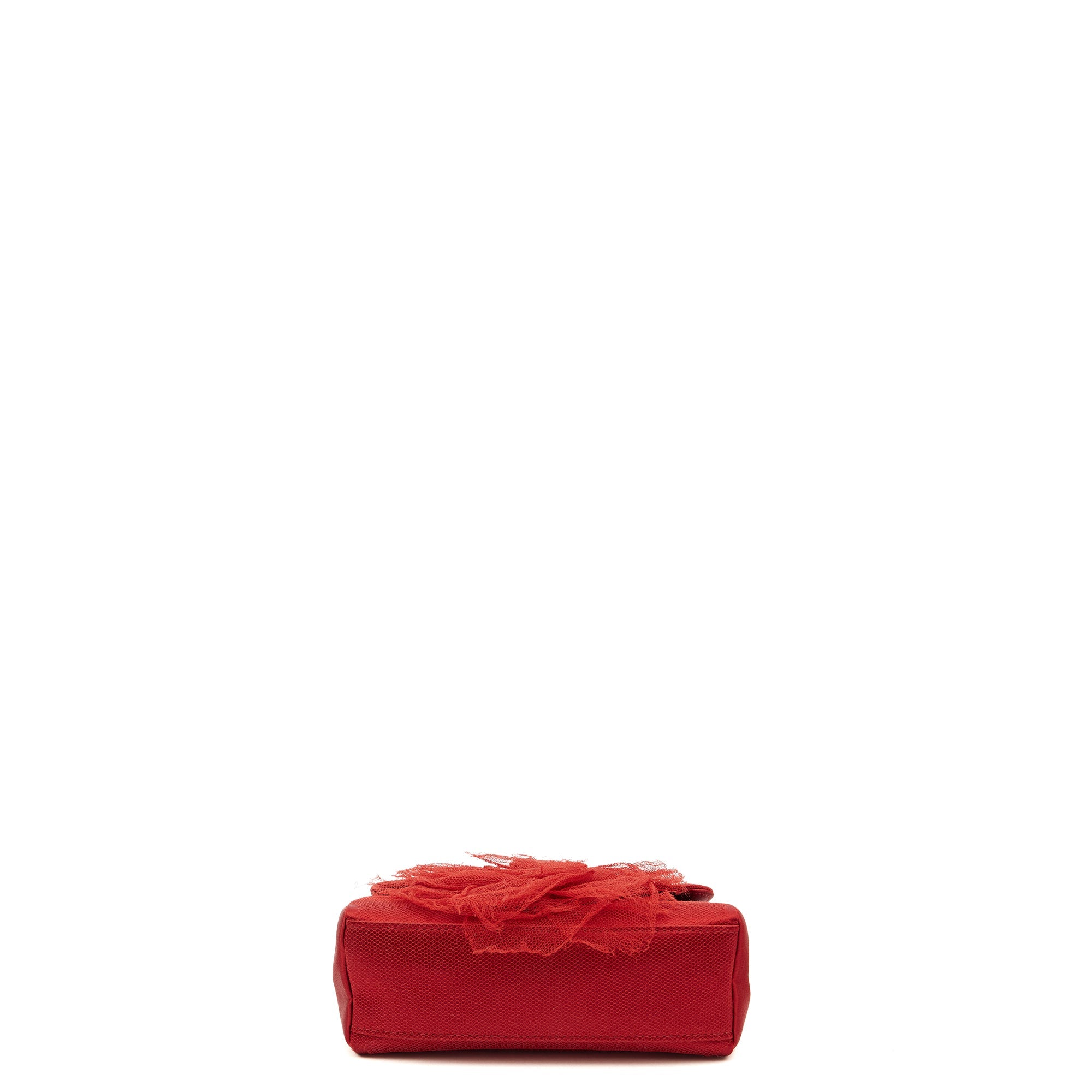 Chanel Mini Bag Camellia Clutch in Red, Fabric — Top View