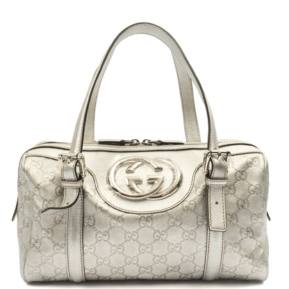 Gucci Top Handle Britt Boston in Metallic, Leather — Front View