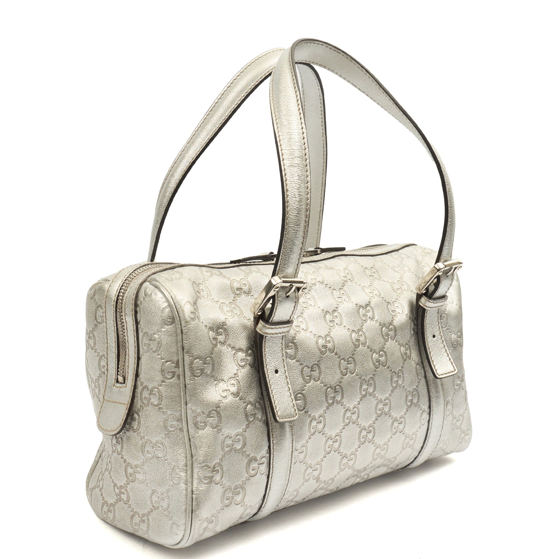Gucci Top Handle Britt Boston in Metallic, Leather — Back View