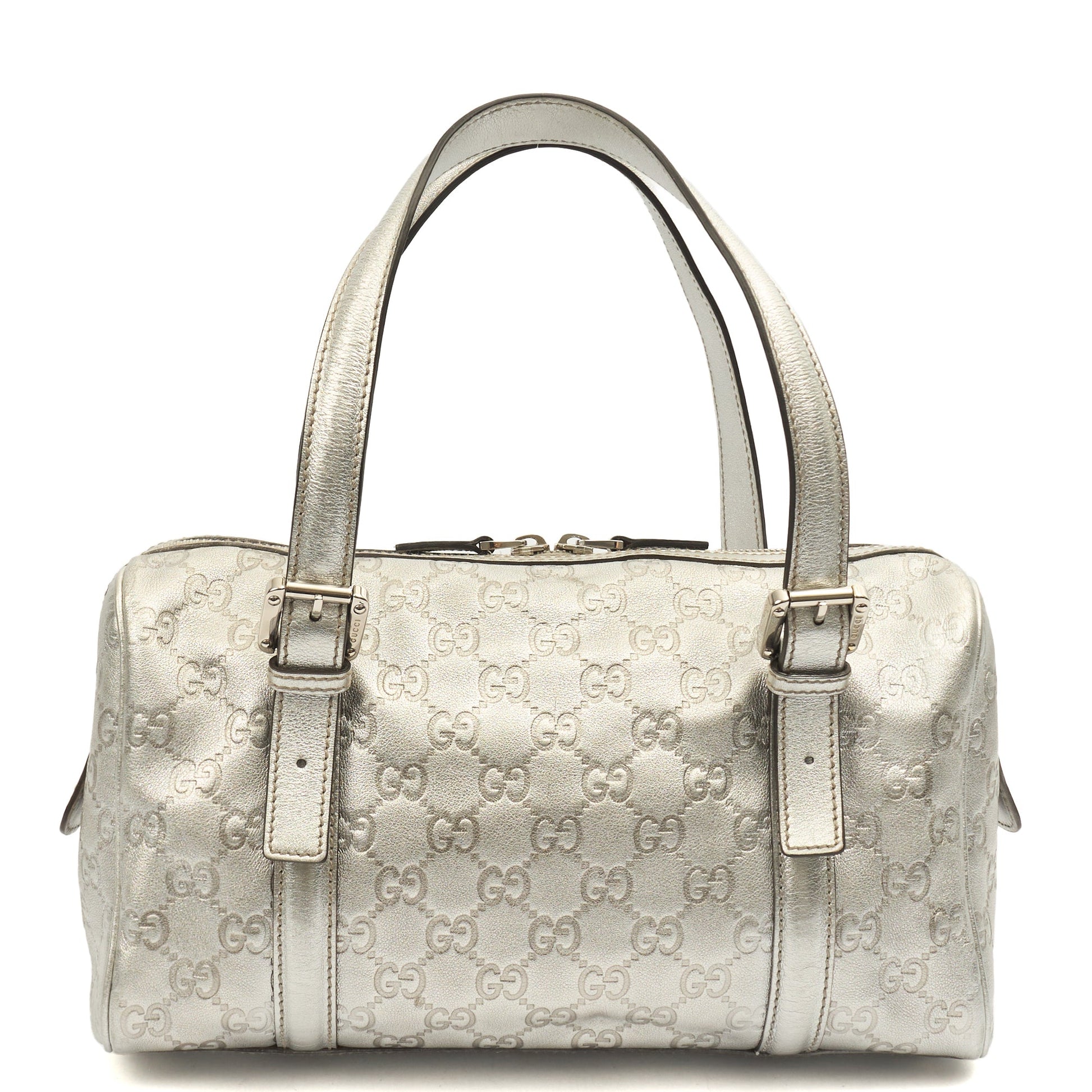Gucci Top Handle Britt Boston in Metallic, Leather — Top View