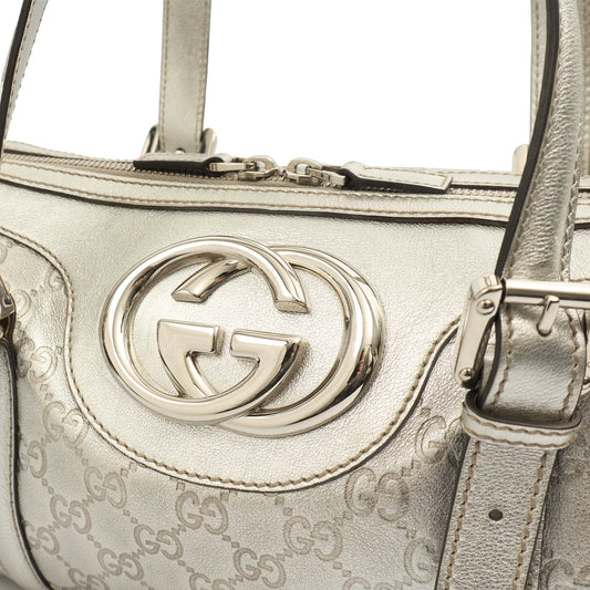 Gucci Top Handle Britt Boston in Metallic, Leather — Side View