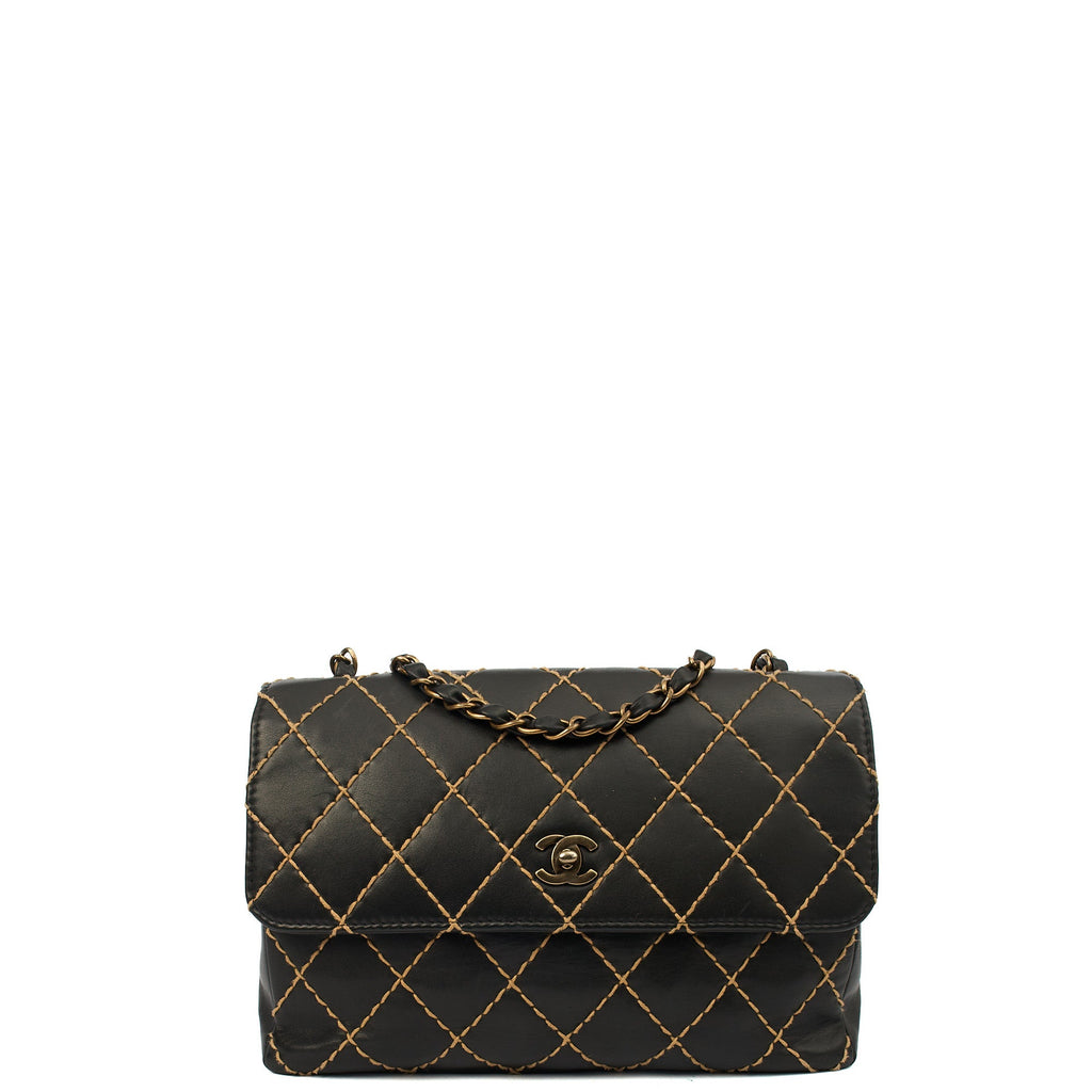 Chanel Shoulder Bag Wildstitch Flap Bag in Black, Leather — Front View