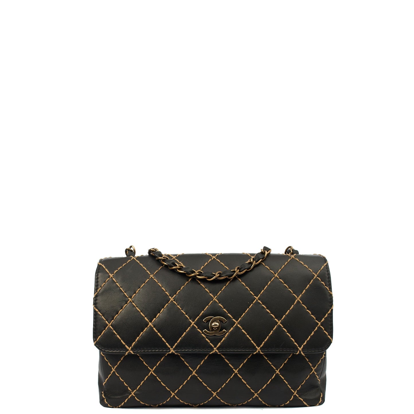 Chanel Shoulder Bag Wildstitch Flap Bag in Black, Leather — Front View