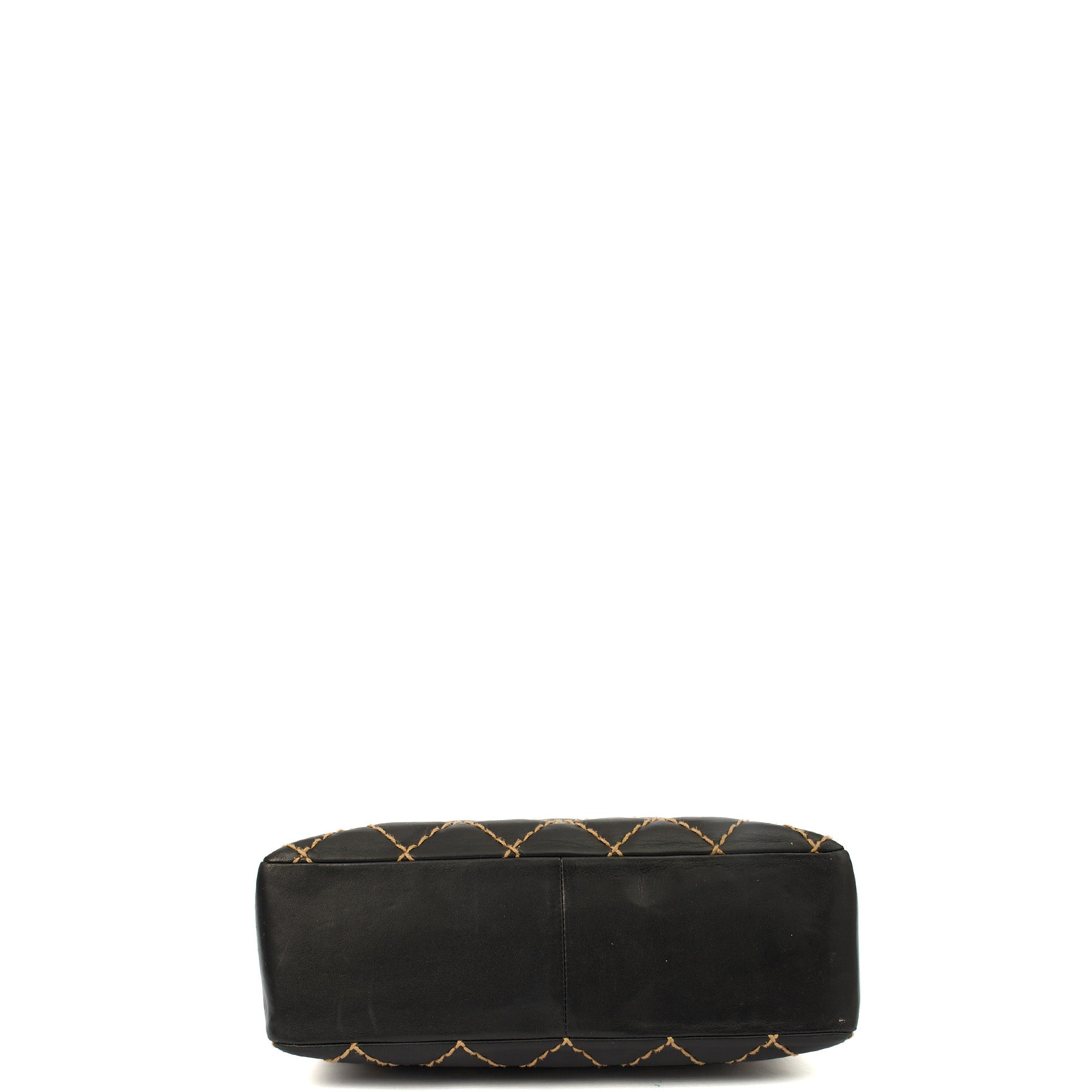 Chanel Shoulder Bag Wildstitch Flap Bag in Black, Leather — Top View