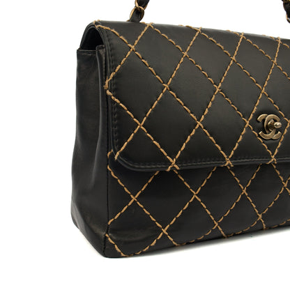 Chanel Shoulder Bag Wildstitch Flap Bag in Black, Leather — Alternate View 7