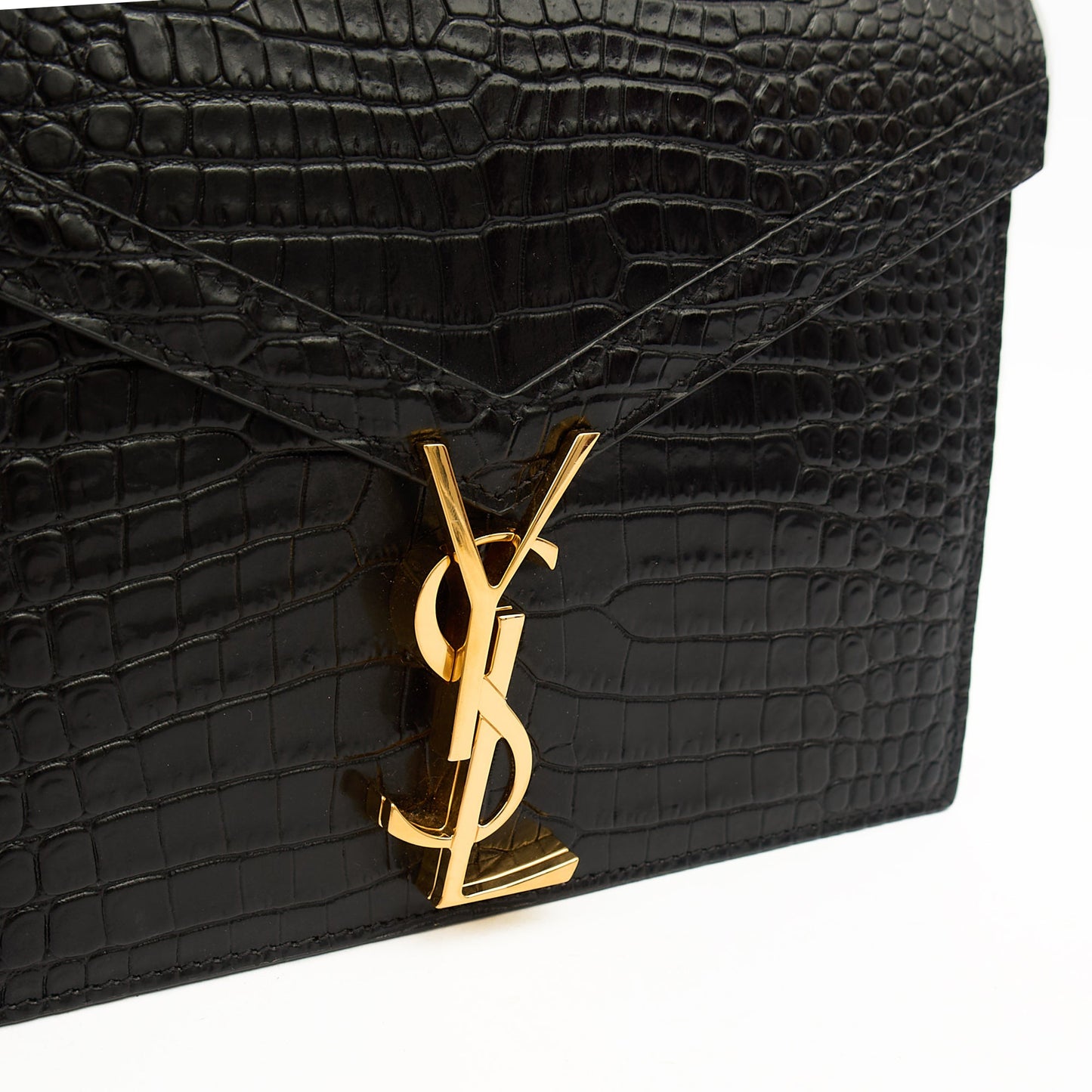 Saint Laurent Shoulder Bag Cassandre Chain Flap Bag in Black, Exotic Effect Leather — Lifestyle View