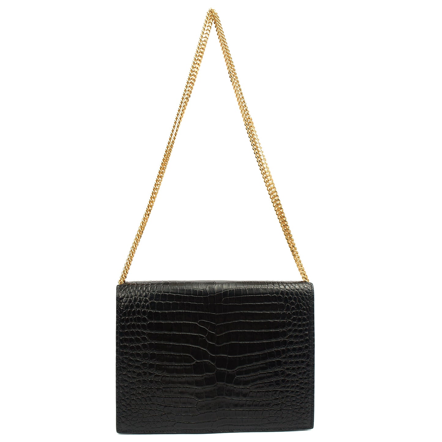 Saint Laurent Shoulder Bag Cassandre Chain Flap Bag in Black, Exotic Effect Leather — Alternate View 9