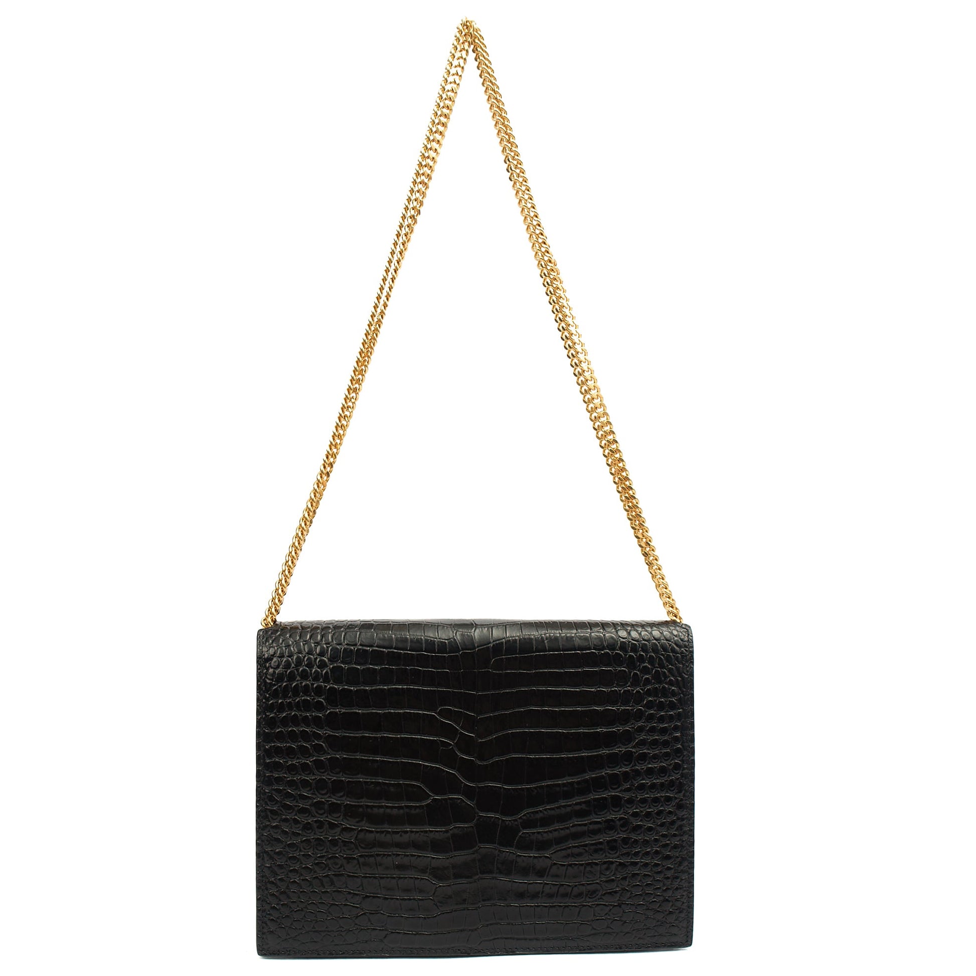 Saint Laurent Shoulder Bag Cassandre Chain Flap Bag in Black, Exotic Effect Leather — Alternate View 9