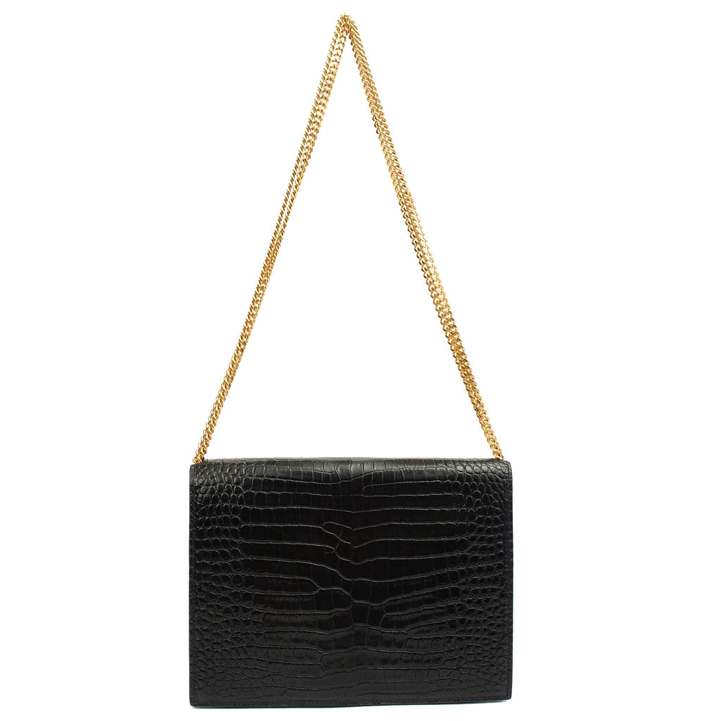 Saint Laurent Shoulder Bag Cassandre Chain Flap Bag in Black, Exotic Effect Leather — Back View