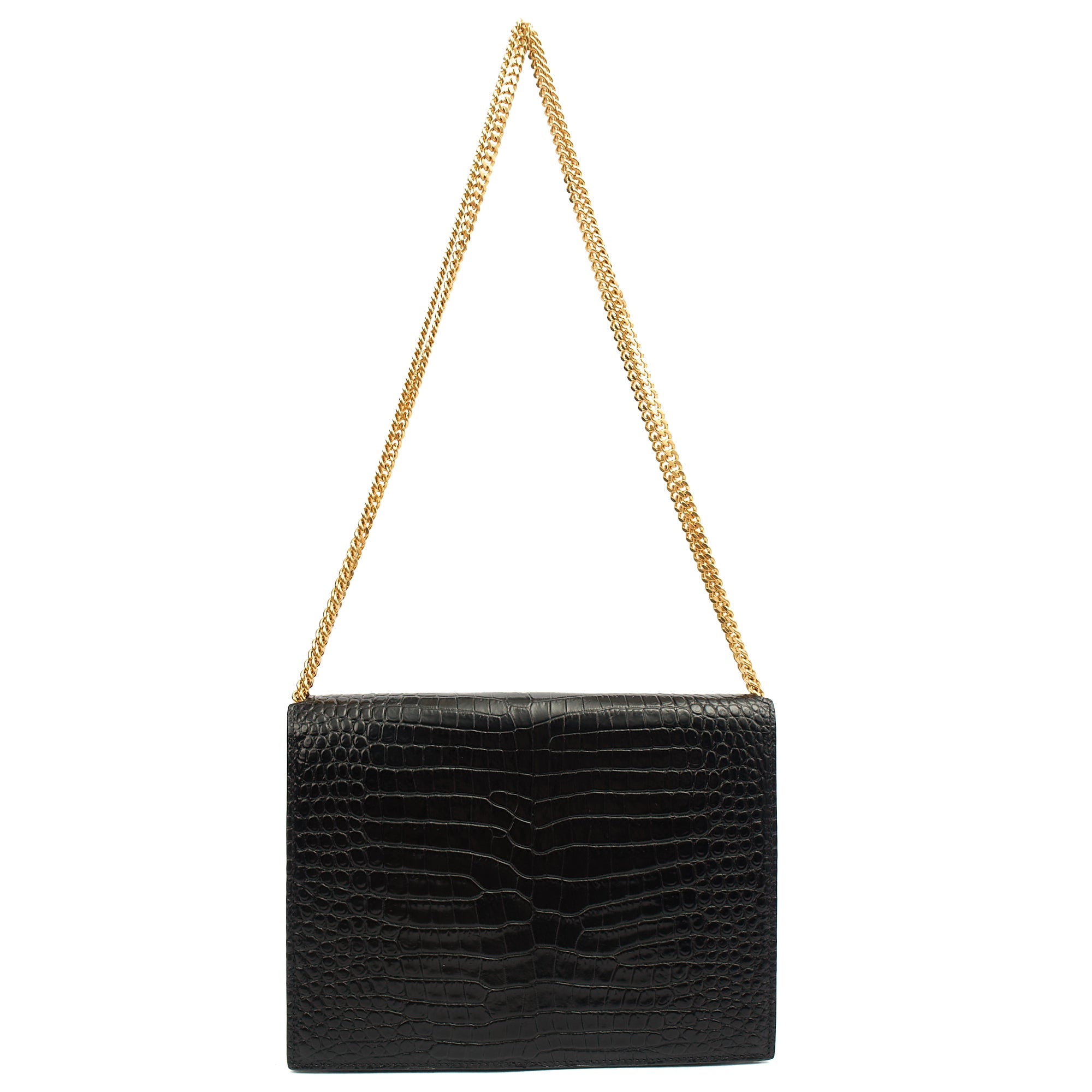 Saint Laurent Shoulder Bag Cassandre Chain Flap Bag in Black, Exotic Effect Leather — Back View