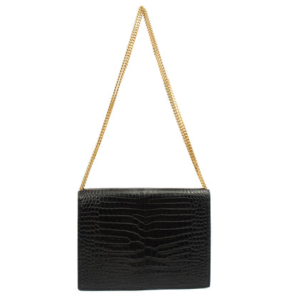 Saint Laurent Shoulder Bag Cassandre Chain Flap Bag in Black, Exotic Effect Leather — Back View