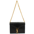 Saint Laurent Shoulder Bag Cassandre Chain Flap Bag in Black, Exotic Effect Leather — Front View