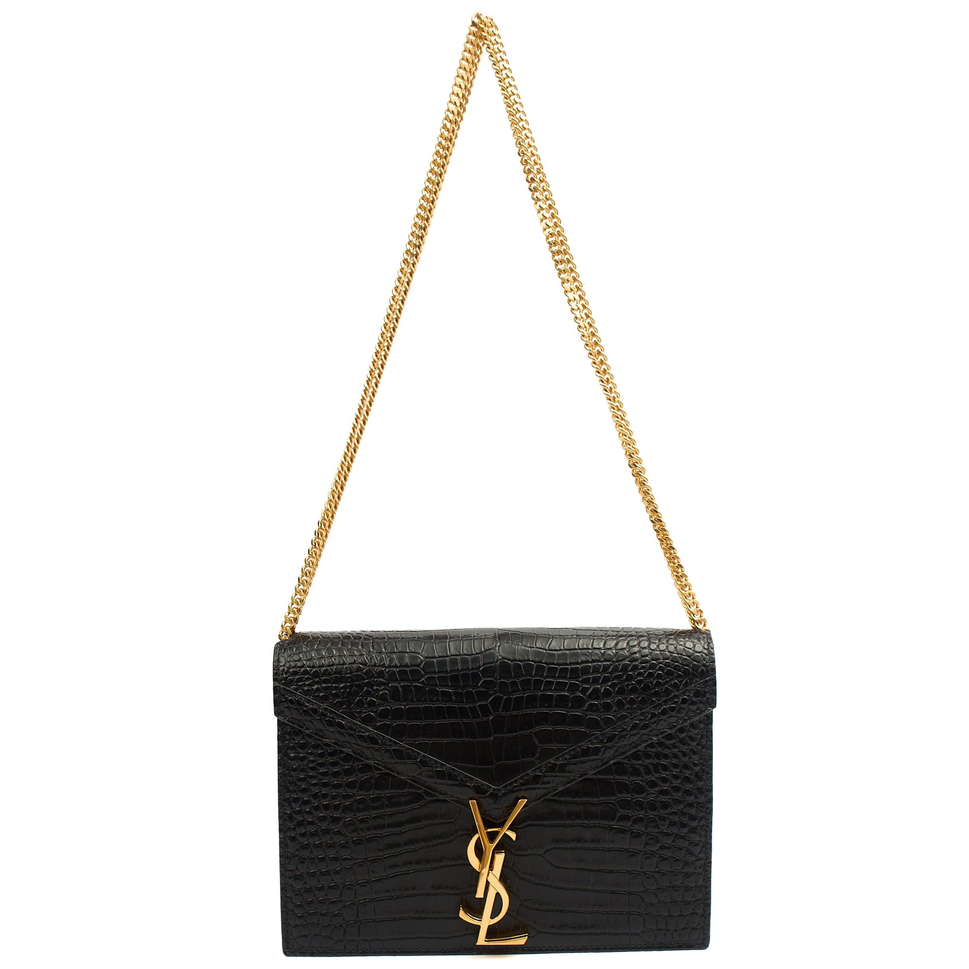 Saint Laurent Shoulder Bag Cassandre Chain Flap Bag in Black, Exotic Effect Leather — Alternate View 7