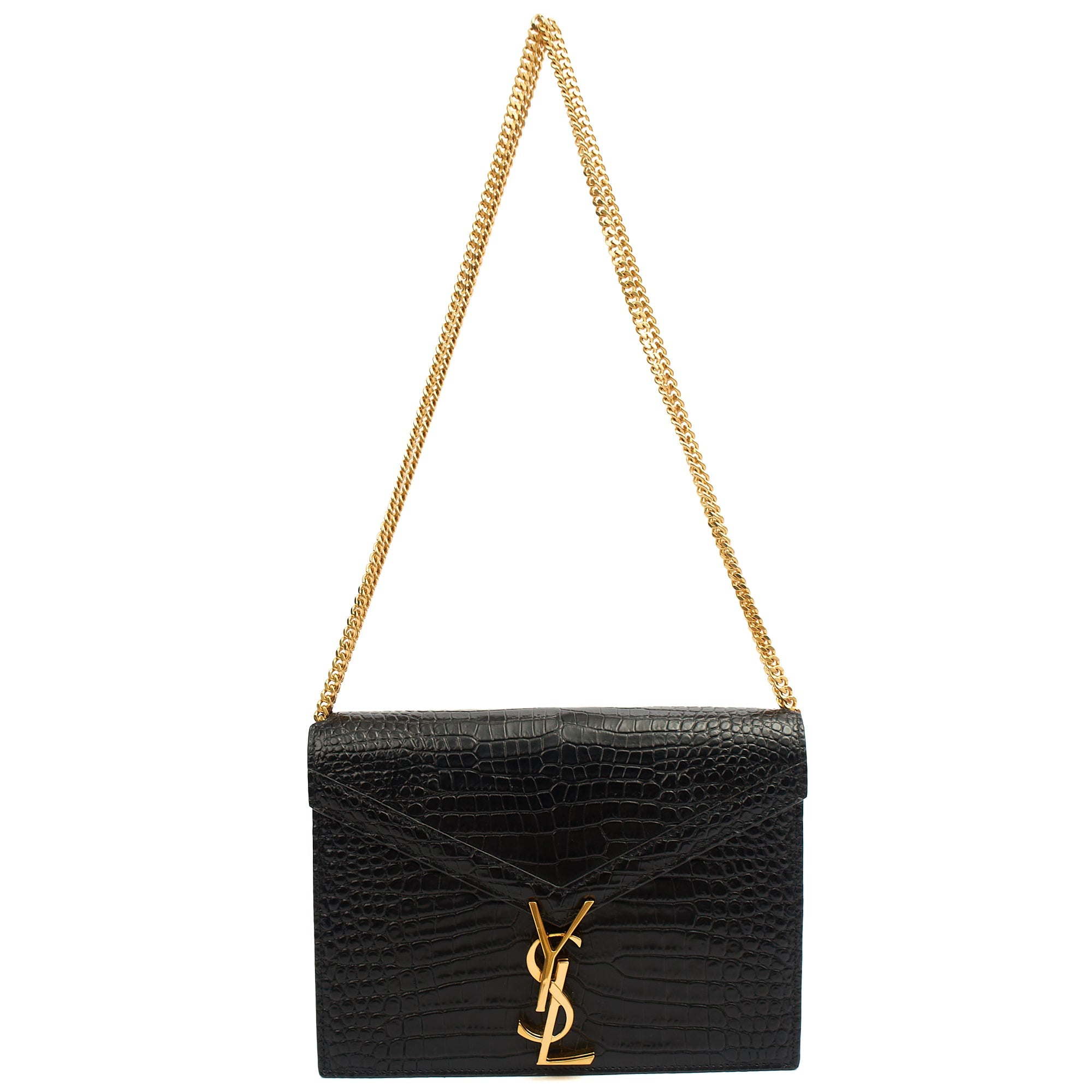 Saint Laurent Shoulder Bag Cassandre Chain Flap Bag in Black, Exotic Effect Leather — Alternate View 7