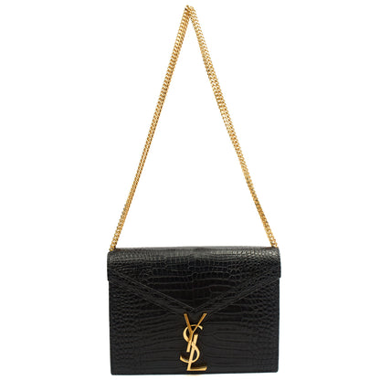 Saint Laurent Shoulder Bag Cassandre Chain Flap Bag in Black, Exotic Effect Leather — Alternate View 7