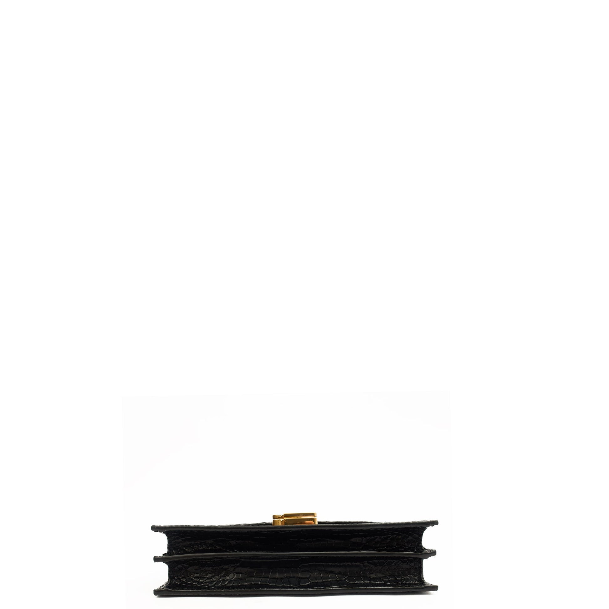 Saint Laurent Shoulder Bag Cassandre Chain Flap Bag in Black, Exotic Effect Leather — Top View