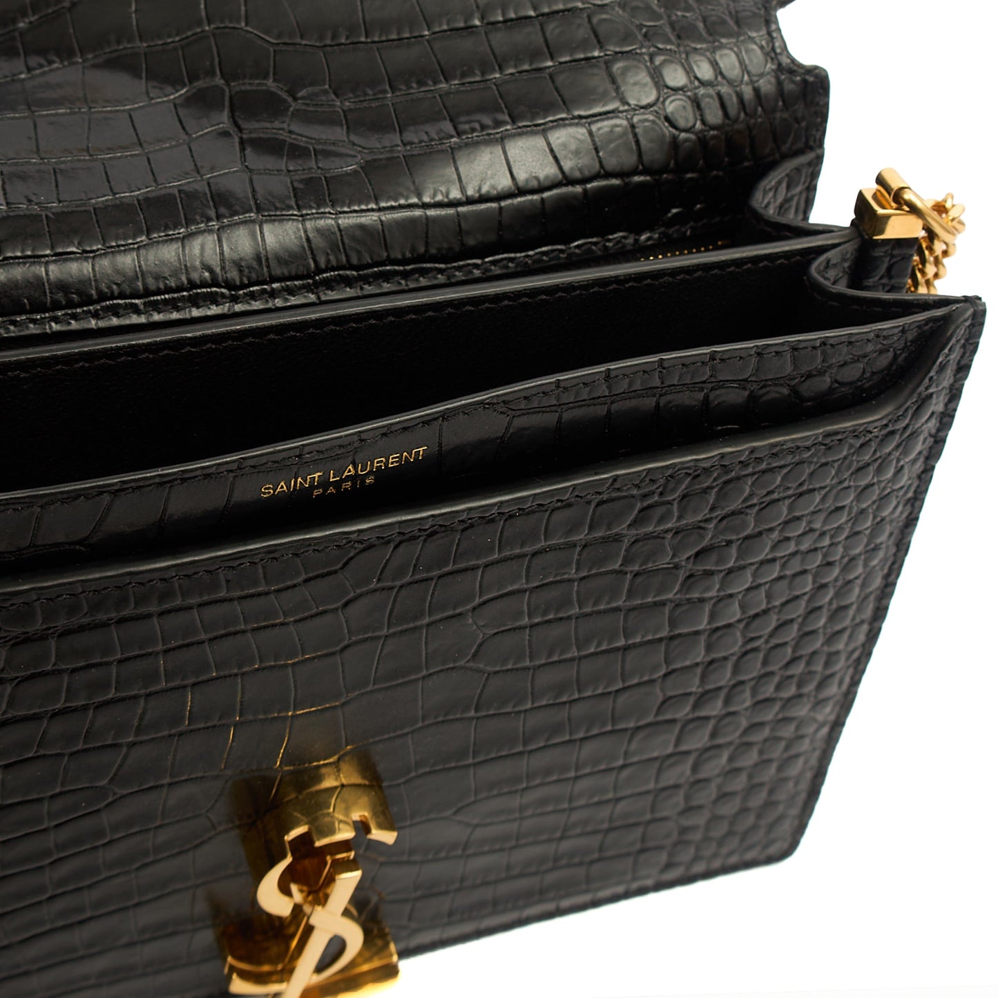 Saint Laurent Shoulder Bag Cassandre Chain Flap Bag in Black, Exotic Effect Leather — Alternate View 11